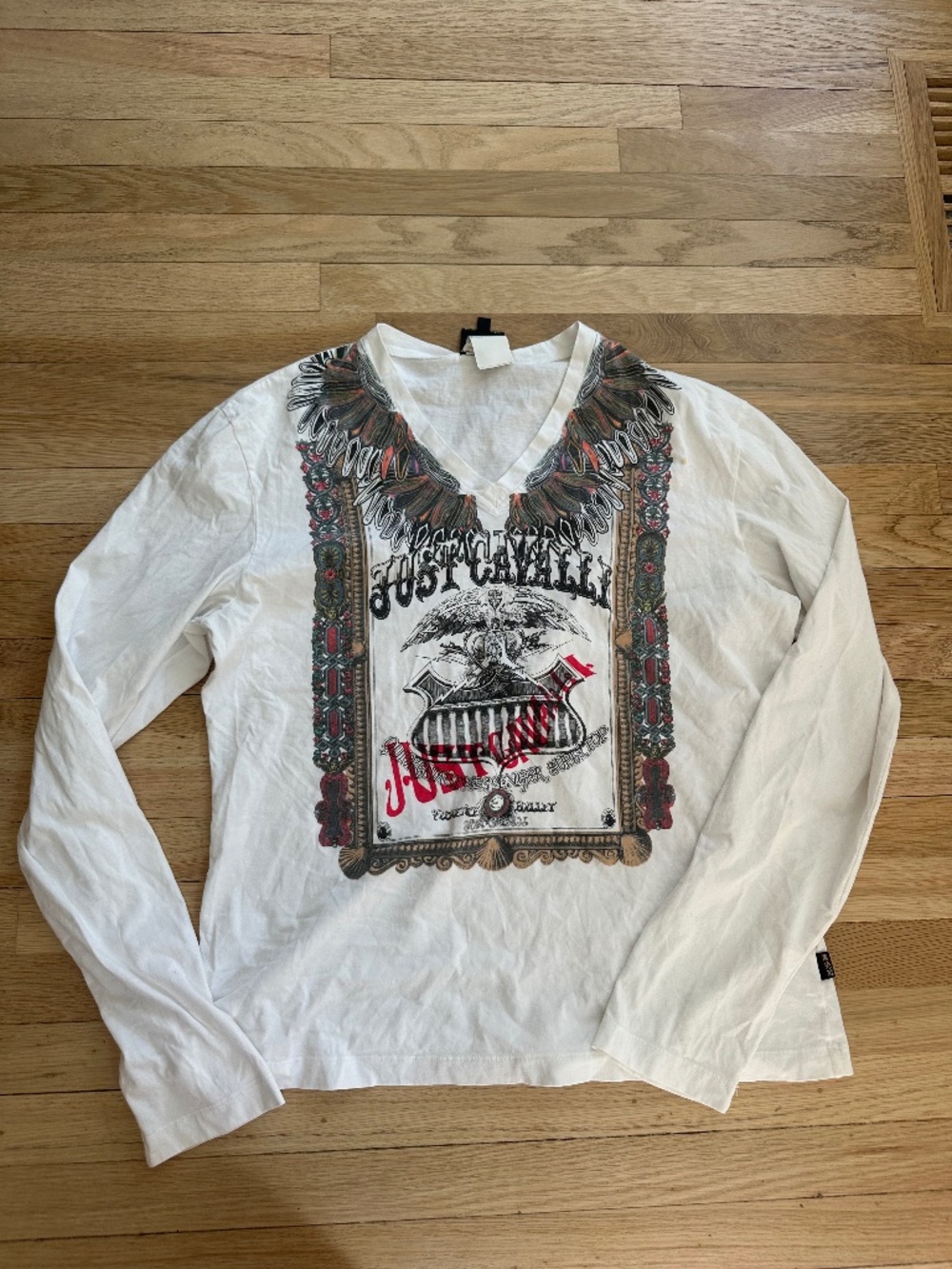 Roberto Cavalli white graphic tattoo long sleeve